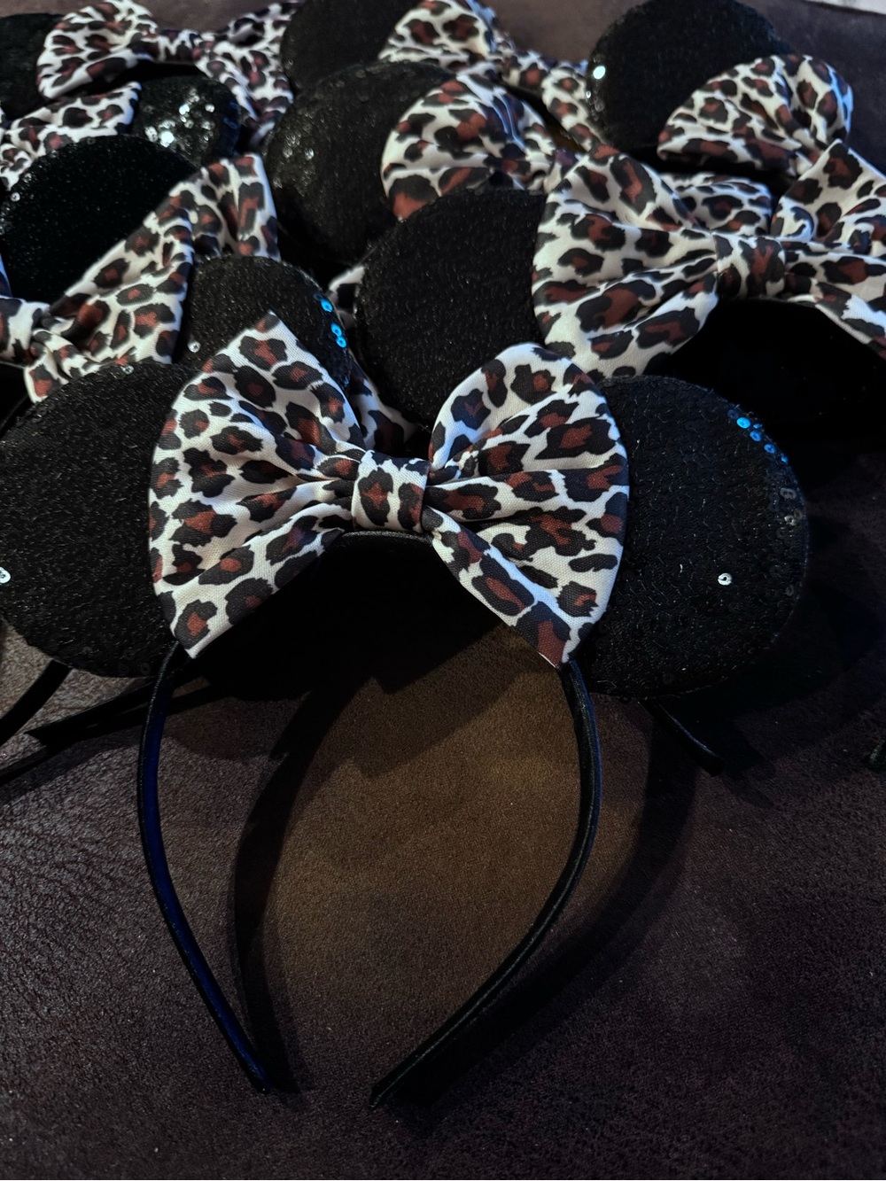 Bulk Lot-10 New Leopard Bow, Black Sequins Minnie Ears Headbands-Wholesale Cost
